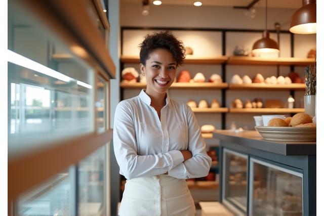 깨끗하고 정돈된 베이커리 픽업 카운터